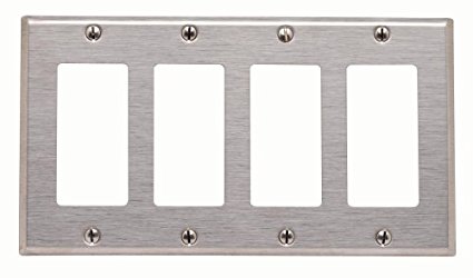 Leviton 84412-40 4-Gang Decora/GFCI Device Decora Wallplate, 302 Stainless Steel, Device Mount, Stainless Steel