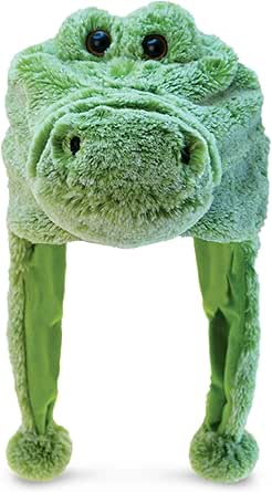 DolliBu Animal Hat with Ear Flaps – Super Soft Plush Fleece Warm Stuffed Animal Funny Hats, Silly Hat for Winter, Everyday and Costume, Crazy Hats for Kids, Teens and Adults - One Size, Alligator