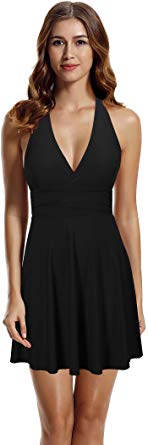 zeraca Women's Deep V High Waisted Skirt One Piece Swimsuit Bathing Suit