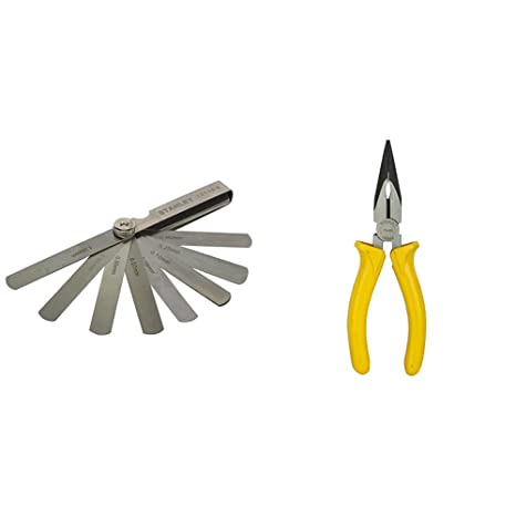 STANLEY 70115S 25 Blade Feeler Gauge & STANLEY 70-462 6'' Sturdy Steel Long Nose Plier Single Color Sleeve