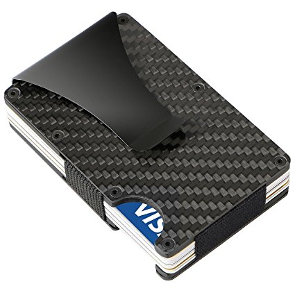 Veanic Slim Carbon Fiber Credit Card Holder Minimalist Business Card ID Holder RFID Blocking Front Pocket Wallet Money Clip