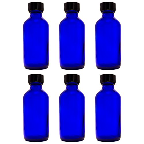Cobalt Blue Glass Boston Round Bottle with Cap - 2 oz. (Pack of 6)