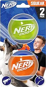 Nerf Dog Rubber Tennis Ball Dog Toys with Interactive Squeaker, Lightweight, Durable and Water Resistant, 2 Inches, for Small/Medium/Large Breeds, Two Pack, Mixed Colors 2Count(Pack of 1)