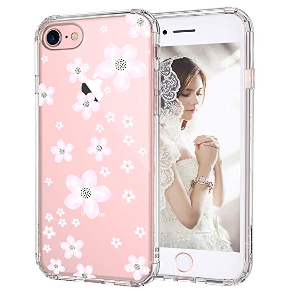 iPhone 8 Case, iPhone 7 Clear Case, MOSNOVO Pink Cherry Blossom Floral Printed Flower Clear Design Transparent Plastic Back Case with TPU Bumper Case Cover for iPhone 7 / iPhone 8