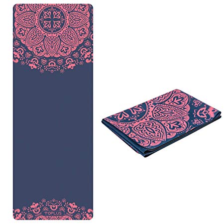 TOPLUS Travel Yoga Mat - Foldable 1/16 Inch Thin Hot Yoga Mat, Sweat Absorbent Anti Slip, High-Grade Natural Suede for Travel, Yoga and Pilates, Coming with Carrying Bag