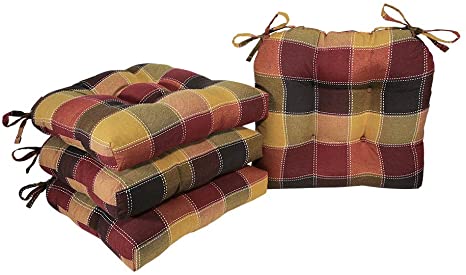 Arlee - Harris Plaid Chair Pad Seat Cushion, Full-Length Ties for Non-Slip Support, Durable, Superior Comfort and Softness, Reduces Pressure, Washable, 16 x 16 Inches (Red, Set of 4)