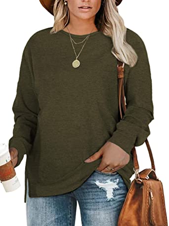 DOLNINE Plus-Size Sweatshirts for Women Casual Tops Side Slit Pullovers Shirts