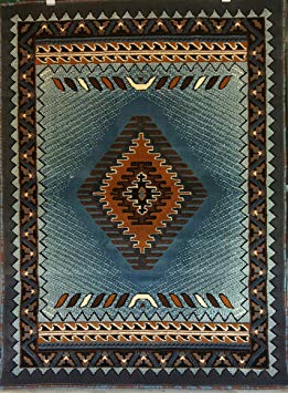 South West Native American Area Rug Blue & Brown Design D143 (5 feet 2inches X7 feet)