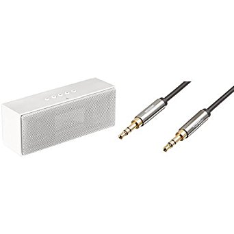 AmazonBasics Portable Bluetooth Speaker (White) and 3.5mm Male to Male Stereo Audio Cable (2 Feet) Set