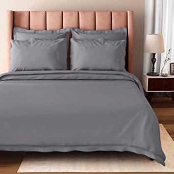 BIOWEAVES 100% Organic Cotton Twin / Twin XL Duvet Cover Set, 2-Piece, 300 Thread Count Sateen Weave GOTS Certified Comforter Cover with Buttoned Closure and 1 Pillow Sham – Gray, 66x90 inches