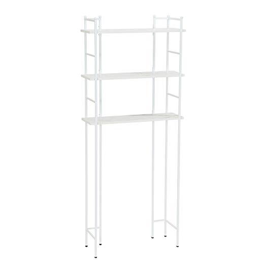 Household Essentials 8060-1 Over The Toilet Space Saving Metal Shelves for Bathroom | Faux White Marble