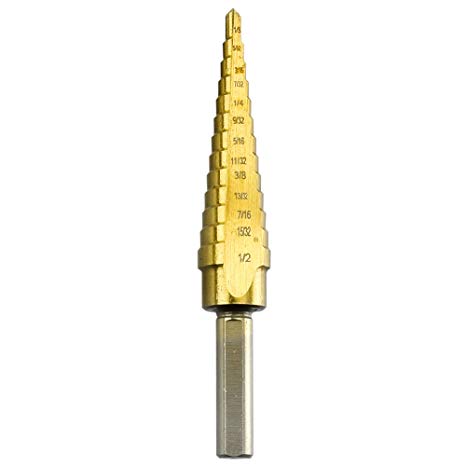 Neiko 10182A Titanium Step Drill Bit Set, High Speed Steel | 1/8” to 1/2” | Total 13 Step Sizes