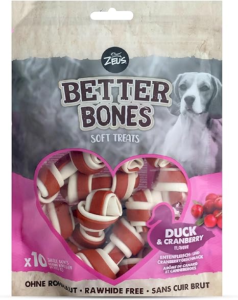 Zeus Better Bones Dog Treats Snacks Rawhide Free (Duck & Cranberry Bones (pk of 10))