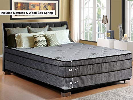 Continental Sleep, 13-Inch Soft Foam Encased Hybrid Eurotop Pillowtop Memory Foam Gel Innerspring Mattress And Wood Traditional Box Spring/Foundation Set, Good For The Back, No Assembly Required, Twin XL Size 79" x 38"