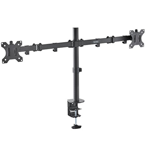 VonHaus Double Twin Arm LCD LED Monitor Desk Mount Bracket for 13”-27” Screens with ±45° Tilt, 360° Rotation & 180° Pull Out Swivel Arm - Max VESA 100x100