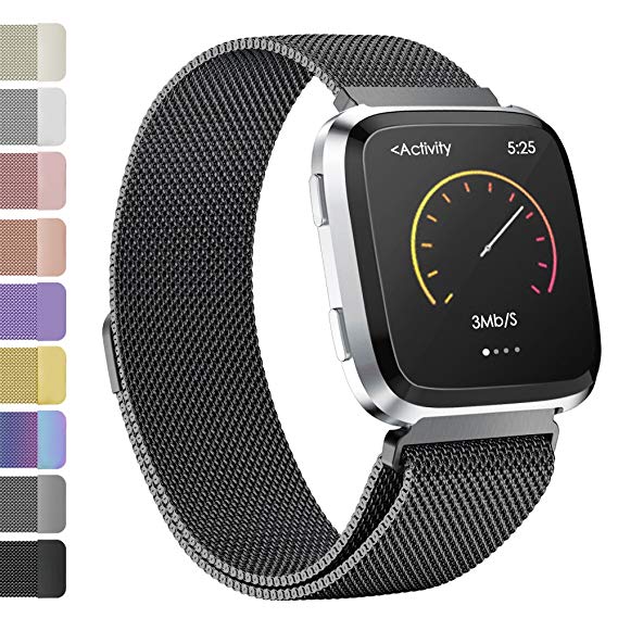 iGK For Fitbit Versa Bands, Stainless Steel Milanese Loop Metal Mesh Bracelet Sport Strap with Unique Magnet Lock Wristbands Replacement Band for Fitbit Versa