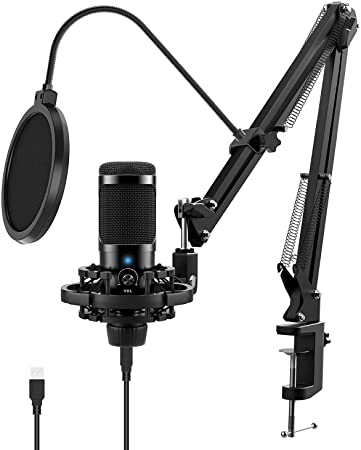 USB Microphone Kit for PC Computer, JEEMAK Professional Condenser Microphone Set with Adjustable Mic Arm Stand Shock Mount for Gaming Studio Podcast Recording YouTube Video Steaming