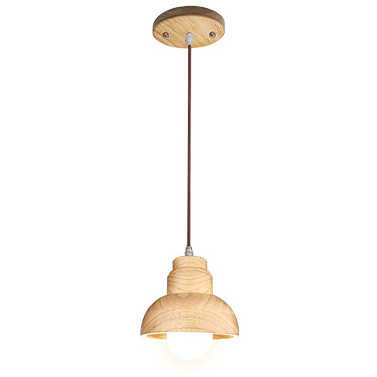 Wood Pendant Light, Aooshine 1-Light Modern Hanging Lighting, Durable Small Ceiling Pendant Lamp Adjustable Hanging Height