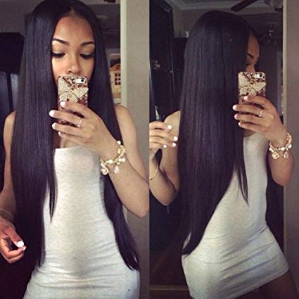 Eayon Hair 6A Virgin Hair Lace Front Wig Brazilian Remy Human Hair Straight Hair Lace Wigs with Baby Hair For African Americans 130% Density Natural Color 22inch