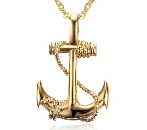 Stainless Steel Anchor Pendant Necklace,Gold,Free Chain