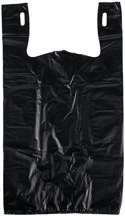 ROYAL 7 Pack of:100 CT Large 1/6 Plastic Grocery Reusable T-shirts Carry-out 12 x 6 x 21 Bag (BLACK, 100)