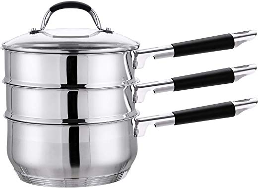CONCORD 3 Quart Premium Double Boiler - Stainless Steel Multi Pot Steamer Cookware 2 Tiers (Induction Compatible)