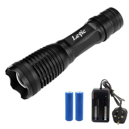 Ultra Bright CREE XML T6 LED 600 Lumen Tactical Flashlight Water Resistant Camping Torch Adjustable Focus 5 Light Modes for Indoor and Outdoor Sports