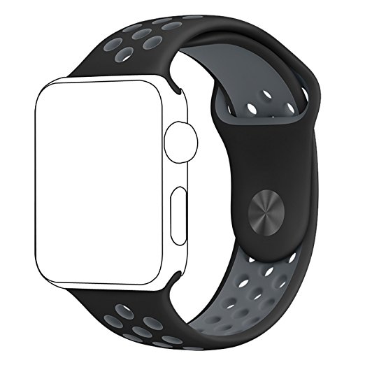 Inteny Apple Watch Band Series 1 Series 2, Soft Silicone Sport Band Replacement Wrist Strap for iWatch, 42mm S/M, Black&Cool Gray