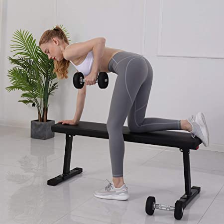 COM1950s Flat Utility 600 lbs Capacity Weight Bench Flat Workout Bench for Weight Training Sit Up Bench Strength Training and Ab Exercises