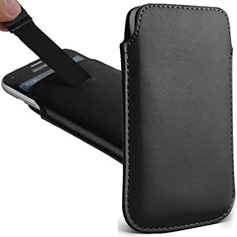 Samsung Galaxy J5 (2017) Pouch UNIVERSAL Pull Tab Leather PU Case Cover Soft Sleeve ( Black )