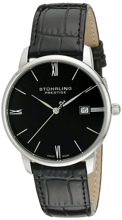 Stuhrling Prestige Men's 307L.33151 "Prestige" Swiss-Made Watch with Ultra-Slim Black Leather Band