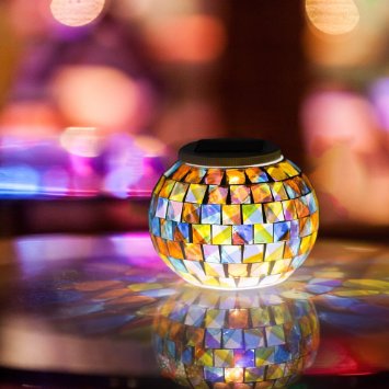 Solar Powered Mosaic Glass Ball Garden Lights Color Changing Solar Table Lamps Waterproof Solar Outdoor Lights for Parties Decorations Christmas Ideal Gifts--512 Inch in Diameter 413inch