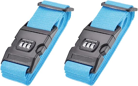 uxcell Luggage Straps Suitcase Belts with Buckle, Combination Lock, 2Mx5cm Adjustable PP Travel Bag Packing Accessories, Sky Blue 2Pcs