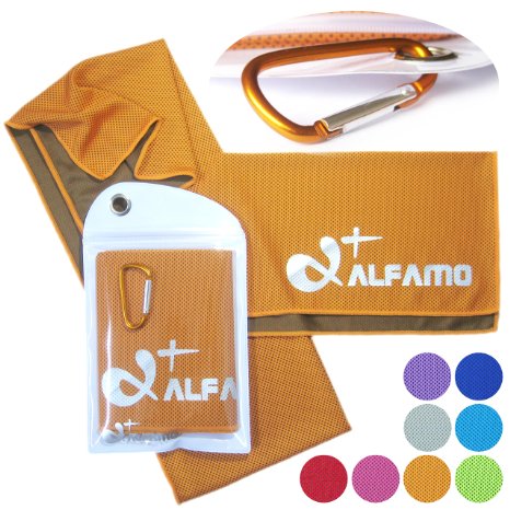 Cooling Towel for Instant Relief - 40" Long As a Bandana Scarf - XL Ultra Soft Breathable Mesh Yoga Towel - Keep Cool for Running Biking Hiking Basketball Football Golf and All Other Sports, Premium Waterproof Bag Packaging with Carabiner, 100% Money Back Guarantee