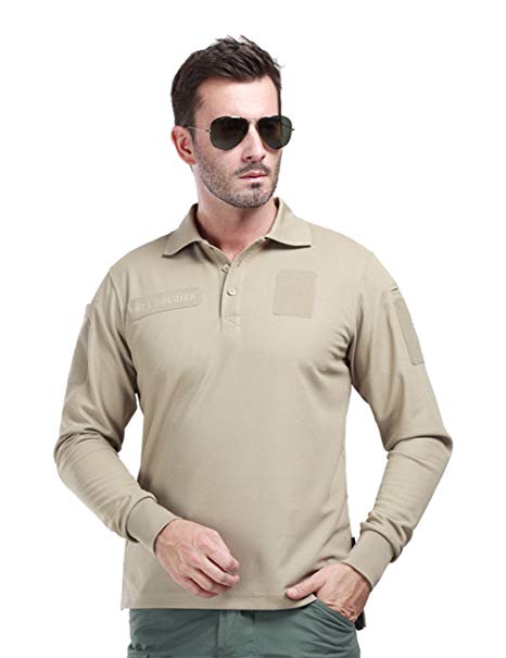 FREE SOLDIER Men's Long Sleeve Polo Shirt Breathable Coolmax Tactical Polo