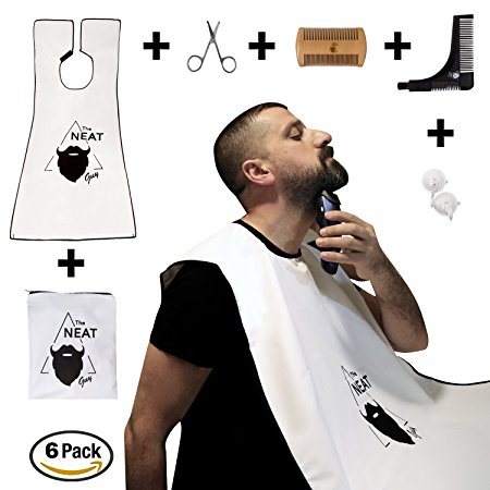The Neat Guy Beard Apron/Bib 6-PACK Kit for Mess-Free Shaving   Shaping Tool   Comb   Scissor   Bag, All you Need for a Good, Clean Shave, The Perfect Gift