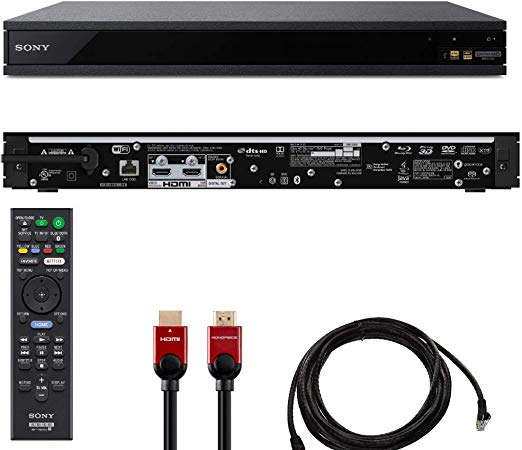 Sony UBP-X800M2 4K Ultra HD Blu-ray Player with HDR with 2-6ft. High Speed Premium HDMI Cables and 14ft Ethernet Cable Bundle