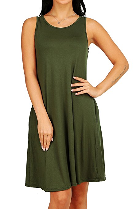 Women's Summer Sleeveless Pocket Loose T-Shirt Dress S-XL