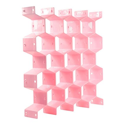 KLOUD City Household Pink Plastic Partition Bee Style Underwear Socks Bras Ties Belts Scarves Drawer Divider Cabinet Clapboard (Pink)