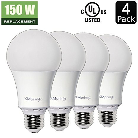 17W ( 150W Equivalent ) 4 Pack A21 LED Light Bulb, 2155 Lumens 5000K Daylight White, E26 Medium Screw Base, UL listed, XMprimo