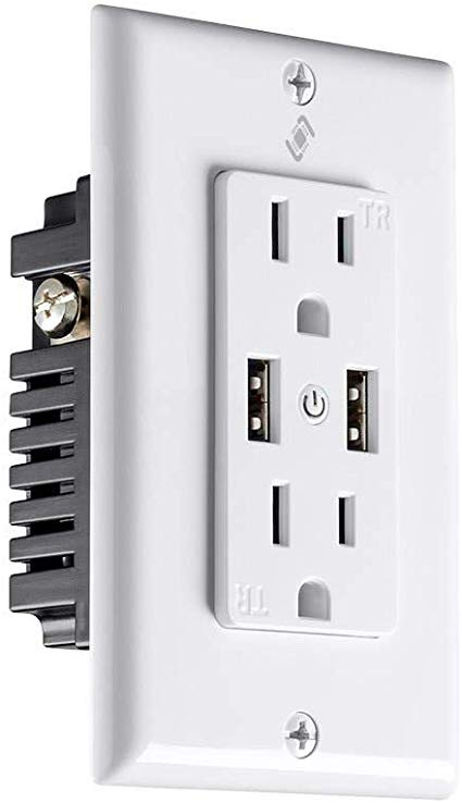 Monoprice Wireless Smart in-Wall Outlet - White with 2 Receptacles 15A, 2 USB 2.4A Ports, No Hub Required, Compatible with Alexa & Google Home - from Stitch Smart Home Collection