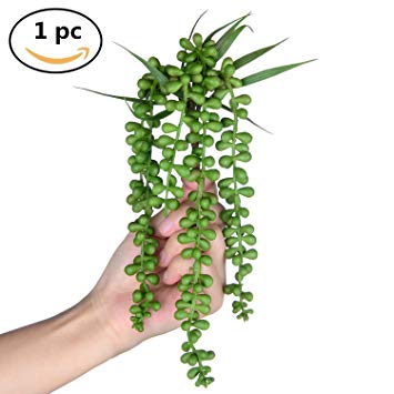 Artiflr Artificial Hanging Plants Fake Succulents String of Pearls Fake Hanging Basketplant Lover's Tears Succulent Branch for Home Kitchen Office Garden Wedding Decor (1PC)