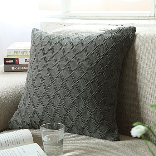 iSunShine Solid Decorated Toss Throw Pillow Textured Cotton Cable Knit Pillow, Cushion Cover Only, 18"x18" Grey
