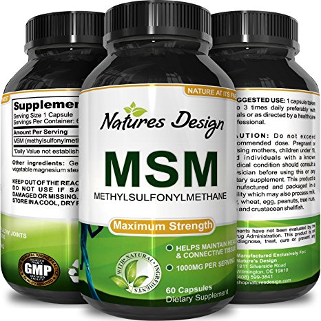 Pure MSM Supplement Capsules - Joint Support for Increased Flexibility & Pain Relief – Anti-Wrinkle Anti-Aging Collagen Boosting Pills – Antioxidant Supplement For Men & Women - By Natures Design