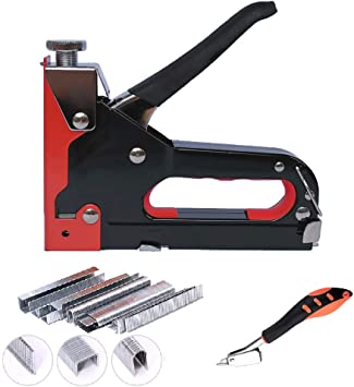 3-in-1 Manual Staple Gun Kit with Stapler Remover and 1800 Staples,Heavy Duty Upholstery Stapler for Fixing Material, DIY Decoration, Carpentry, Furniture, Doors and Windows