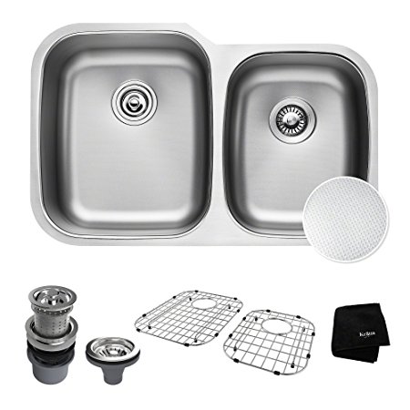 KRAUS Outlast MicroShield Scratch-Resist Stainless Steel Undermount 60/40 Double Bowl Sink, 32" 16 Gauge, Premier Series KBU24E