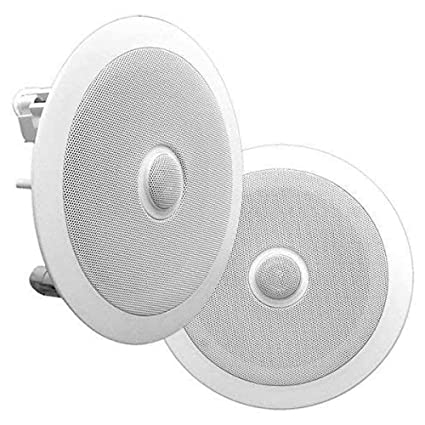 8'' Ceiling Wall Mount Speakers - Pair of 2-Way Midbass Woofer Speaker Directable 1'' Titanium Dome Tweeter Flush Design w/ 55Hz-22kHz Frequency Response & 300 Watts Peak - Pyle PDIC80, White
