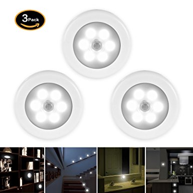 Motion Sensor Light 3 pack Battery Powered Activated LED Cordless Night Lights Stick For Step Bedroom Toilet Kitchen Stair Bathroom Hallway Cabinet White