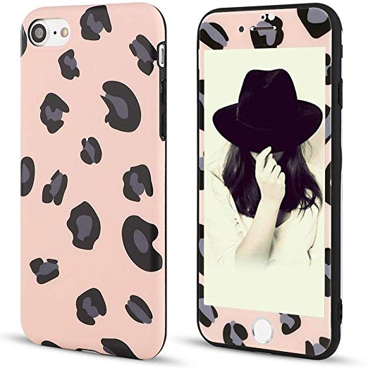 for iPhone 7 Plus/ 8 Plus Case LAPOPNUT Trendy Leopard Print Case [ Tempered Glass Screen Protector ] Protective Slim Shockproof Flexible Back Bumper Cover Case for iPhone 7 Plus/ 8 Plus Pink