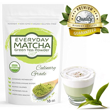 Everyday Matcha (16oz) - Culinary Grade Green Tea Powder - USDA Organic - Ideal for Starters - Great Quality at Low Cost